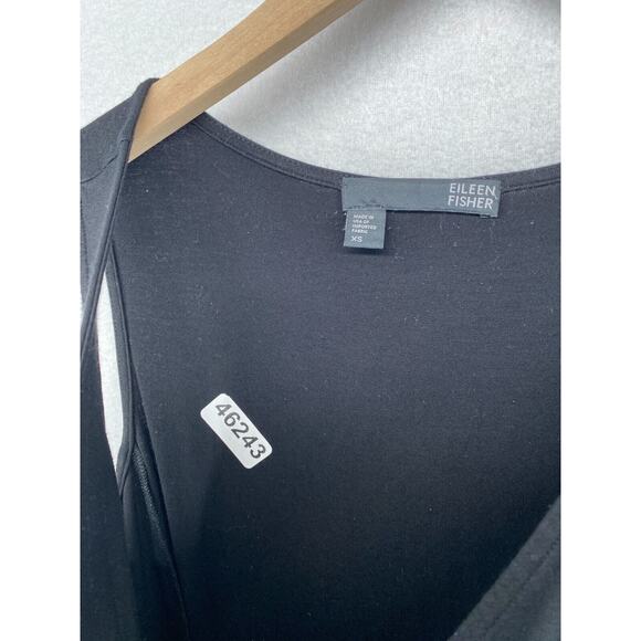 EILEEN FISHER Dress XS Stretch Rayon Jersey Surplice Tank Maxi Shirred Black USA - Picture 16 of 16